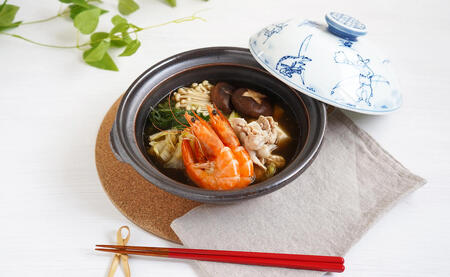 A45-128 有田焼 染付鳥獣戯画「Waku-わく鍋」よう楽庵・たかす