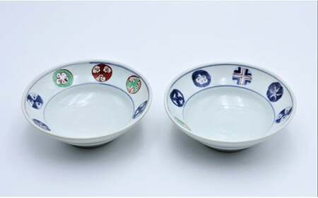 有田焼 染錦丸紋 かぶと鉢2枚 あや千 A40-290