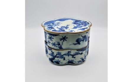 有田焼【染付松竹梅 梅型二段重蓋物】プレアデス A100-94