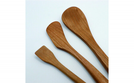 工房Baum 味噌ベラ バターナイフ ゆずこしょう さじ 3点セット 手彫り 手作り 木工品 軽い 美しい艶 キッチン用品 ブラックチェリー B18-1