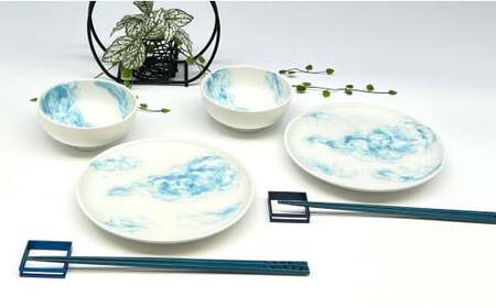 ARITAYAKI MUTSU 空（ブルー）17.5cm プレート・ボウル ペアセット 有田焼 食器 うつわ 和モダン 手描き A50-244