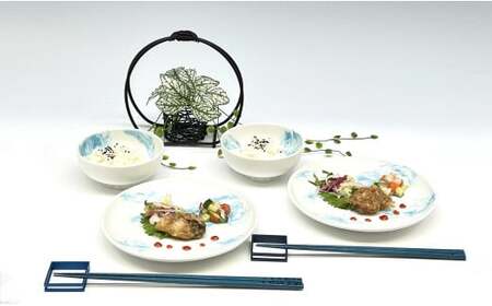 ARITAYAKI MUTSU 空（ブルー）17.5cm プレート・ボウル ペアセット 有田焼 食器 うつわ 和モダン 手描き A50-244