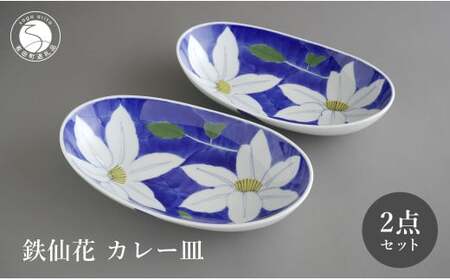 有田焼 食洗機対応 鉄仙花カレー皿 2点セット【泰山】食器 器 うつわ 皿 楕円皿 ボウル A45-287