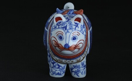 有田焼 禁裡御用（宮内庁）窯元 辻精磁社 染錦 未草文 犬筥 A875-2