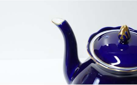 有田焼 ゴールドライン瑠璃・ポット【香蘭社】食器 白磁 コーヒー 紅茶 ティータイム A75-60