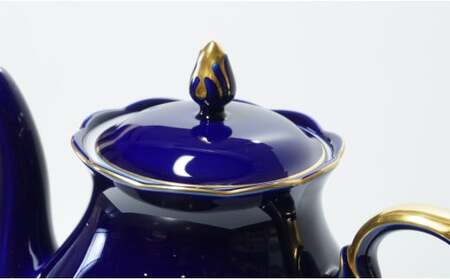 有田焼 ゴールドライン瑠璃・ポット【香蘭社】食器 白磁 コーヒー 紅茶 ティータイム A75-60