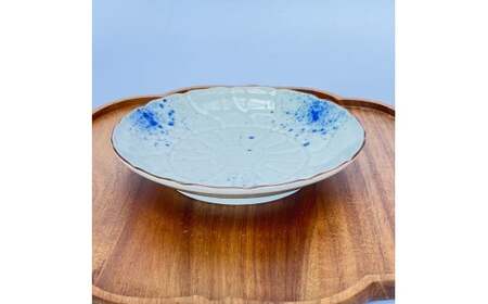 有田焼 吹き墨縁錆睡蓮彫 和皿 2枚セット【有田焼 花伝作】食器 器 うつわ 皿 和皿 小皿 取皿 2枚 セット 吹き墨 渕錆 ホワイト ブルー 電子レンジ対応 A20-661