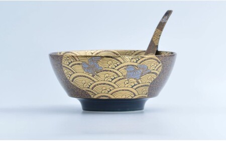 有田焼 究極のラーメン鉢 レンゲ セット 蒔絵おしどり 【まるぶん】ラーメン ラーメン鉢 金 丼 食器 うつわ 8万円 80000円 A80-58