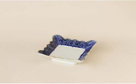 【アウトレット・デッドストック 】有田焼 フチサビ 青釉流し 額縁形レリーフ 高台皿 【SPECIAL THANKS】 食器 うつわ 器 訳あり 染付 A18-262