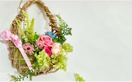 プリザーブドフラワー エッグバスケットリース【フラワースポットベルローズ】 インテリア 飾り 贈り物 ギフト お花 花 アレンジメント 薔薇 バラ 紫陽花 アジサイ ピンク ブルー グリーン かわいい クリスマス A27-26