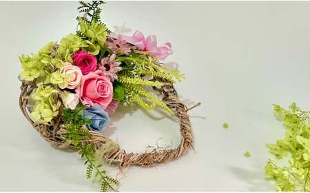 プリザーブドフラワー エッグバスケットリース【フラワースポットベルローズ】 インテリア 飾り 贈り物 ギフト お花 花 アレンジメント 薔薇 バラ 紫陽花 アジサイ ピンク ブルー グリーン かわいい クリスマス A27-26