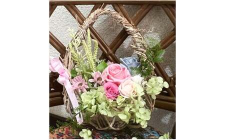 プリザーブドフラワー エッグバスケットリース【フラワースポットベルローズ】 インテリア 飾り 贈り物 ギフト お花 花 アレンジメント 薔薇 バラ 紫陽花 アジサイ ピンク ブルー グリーン かわいい クリスマス A27-26