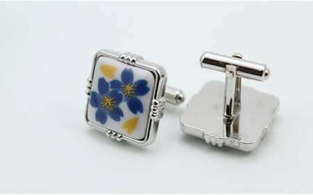 二宮閑山 有田焼カフスボタン 青桜 A30-777