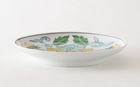 源右衛門窯 赤絵更紗唐花紋 皿 No.1 黄 器 食器 ケーキ皿 飾り皿 花紋 有田焼 A50-237