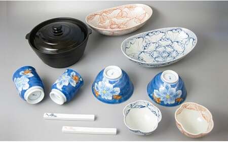 食卓セットD（Only碗・鉢2・小鉢2・飯碗湯呑2・箸置2）大慶 A100-75