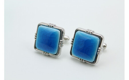 カフスボタン スカイブルー 有田焼アクセサリー二宮閑山 A24-152