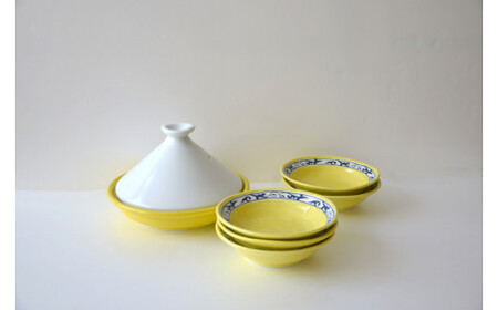 有田焼 レンジタジン鍋（イエロー）＆取り皿（黄唐草）5枚 東洋セラミックス A18-221