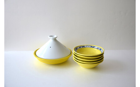 有田焼 レンジタジン鍋（イエロー）＆取り皿（黄唐草）5枚 東洋セラミックス A18-221