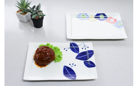 有田焼 長角トレイ hanahanaと染付リーフの2枚セット 大慶 A24-24