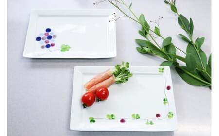 有田焼 長角トレイ オリーブ（朱）と彩りぶどうの2枚セット 大慶 A24-25