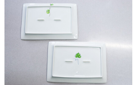 有田焼 長角トレイ オリーブ（朱）と彩りぶどうの2枚セット 大慶 A24-25