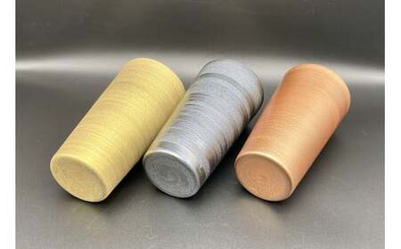 有田焼 伝作窯 甲胄タンブラー 金銀銅3個セット A40-178