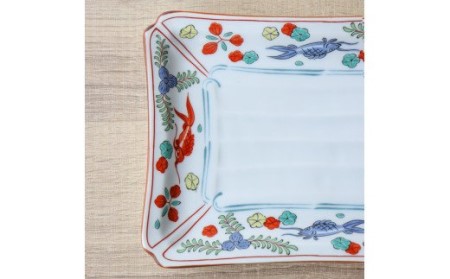 A15-205 有田焼 アウトレット 錦魚藻紋 焼皿4枚セット 山忠 器 食器 和食器 刺身皿 角皿 プレート