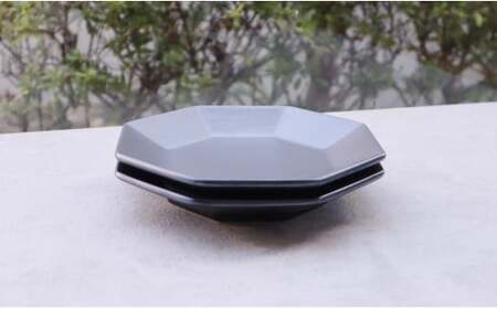 有田焼 Black Pearl 八角プレート 2枚セット【まるふくオリジナル