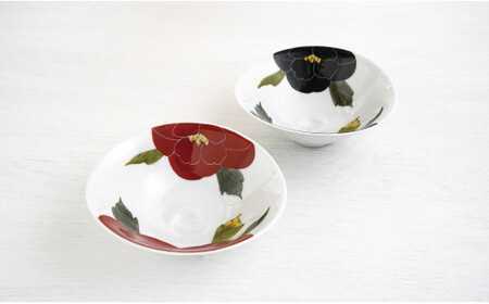 有田焼 泰山 赤牡丹・黒牡丹 俵小丼2枚セット 食器 器 うつわ 陶磁器