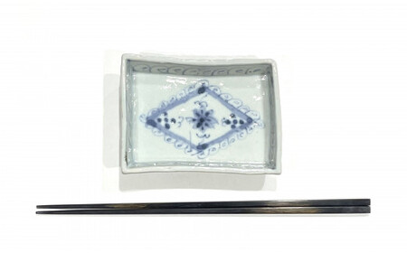 有田焼 工房禅 横田翔太郎 染付 ダイヤ窓絵 足付角皿 初期伊万里 24to3