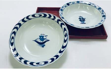 青花のロングセラー商品 絵変わりペア桔梗渕20cmスープ皿 小島芳栄堂 35000円 3.5万円 A35-447