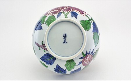 A60-10 源右衛門窯 染錦紫牡丹絵(麺鉢) 器 食器 麺鉢 鉢 盛鉢