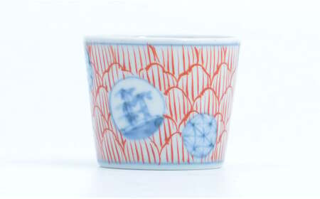有田焼 文青 そば猪口 3個セット【まるぶんオリジナル】食器 器 うつわ 磁器 陶磁器 和食器 そばちょこ カップ 3個 セット ペア 初期伊万里 染付 赤絵 手描き 青 赤 食洗機対応 A35-336
