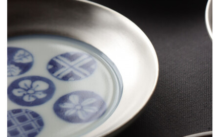 A40-247 有田焼 銀彩染付3.3寸段入小皿 3枚セット 10cm 器 食器 皿