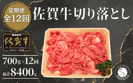 【12回定期便 総計8400g】【佐賀牛】切り落とし肉700g N400-3
