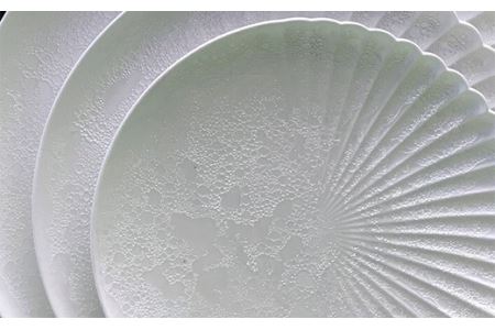 【有田焼】白泡化粧ハーフ菊割皿(19cm2枚)