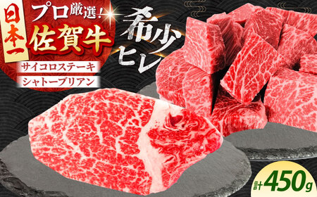【2度の農林水産大臣賞】佐賀牛 ヒレ 2種 食べ比べ B（ シャトーブリアン ・ ヒレサイコロ ）計450g　【田中畜産牛肉店】[HBH158]