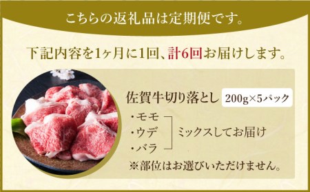 全6回定期便】佐賀牛 切り落とし 1kg (200g×5パック)【肉の三栄】黒毛