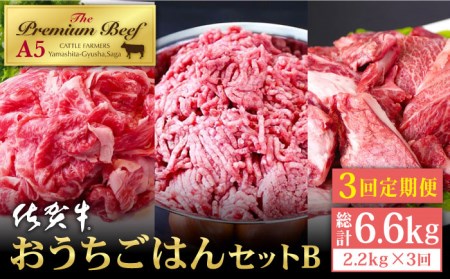 【全3回定期便】佐賀牛 A5 おうちごはんセットB（切り落とし 1kg・ミンチ 600g・牛すじ 600g） HAD125  佐賀牛