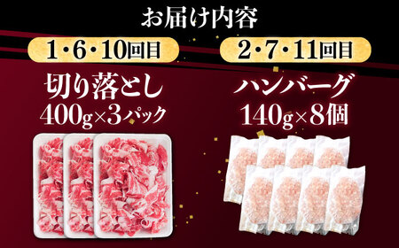 【12回定期便】肉ざんまい定期便 一人暮らし 少量/黒毛和牛 牛肉 バラエティー 定期 ハンバーグ個梱包【川?ｱ畜産】[IAX051]