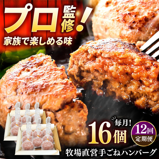 【12回定期便】自家製ハンバーグ16個 / ハンバーグ [IAX062]