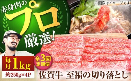 【3回定期便】佐賀牛 切り落とし 1kg（250g×4パック） / 牛肉切り落とし [IAH094]