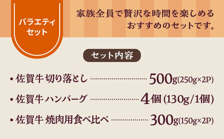 佐賀牛バラエティセット（切り落とし 500g＆ハンバーグ 4個＆焼肉用食べ比べ 300g） / 牛肉 [IAH208]