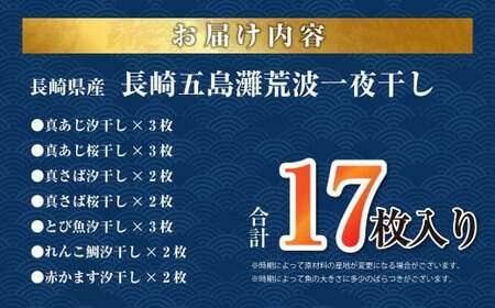 【7営業日以内発送】長崎五島灘荒波一夜干し 合計17枚 干物セット ひもの 魚 海の幸