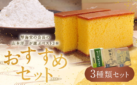 【7営業日以内発送】【おすすめセット】琴海堂の会長の山本洋一が選ぶベスト3本 カステラ ( 和三盆 琴海の心 そのぎ茶 )