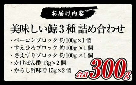 【7営業日以内発送】美味しい鯨 3種 詰め合わせ Dセット (ベーコンブロック100g、すえひろブロック100g、さえずりブロック100g) くじら クジラ 長崎