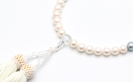 あこや真珠 (約8mm珠) 念珠 / 房:正絹(白)