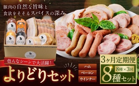 【全3回定期便】よりどりセット ( スモークウィンナー ベーコン ロースハム ベリーロール ビアシンケン スペックヴルスト ヤークトヴルスト リオナ )