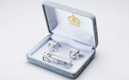【7営業日以内発送】《アコヤ真珠》8.5mmタイピン ／ 8.0mm カフス フォーマルパール メンズ セット【★★★★★】 ／ アクセサリー ジュエリー パール 長崎県 長崎市