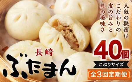 【全3回定期便】長崎ぶたまん 40個(10個入×4パック) ／ ぶたまん 中華まん 肉まん 豚 豚肉 中華 冷蔵 小分け お取り寄せ おやつ グルメ 国産 惣菜 長崎 長崎県産 長崎県 長崎市